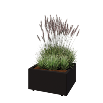 Stål plantekasse - Rektangel - 60 x 50 x 30 cm - RAL9005 mat (sort) - Med bundplade - Med ben