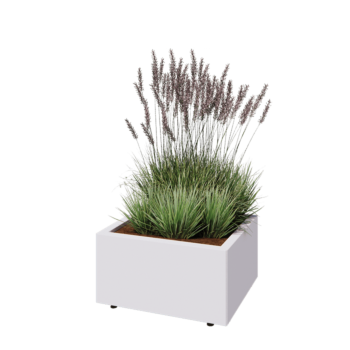 Stål plantekasse - Rektangel - 60 x 50 x 30 cm - RAL9010 mat (hvid) - Med bundplade - Med ben