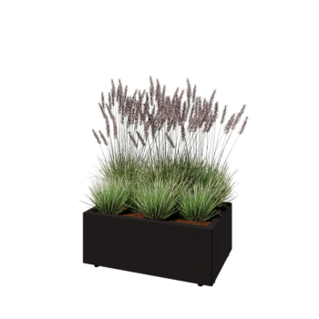 Stål plantekasse - Rektangel - 80 x 50 x 30 cm - RAL9005 mat (sort) - Med bundplade - Med ben