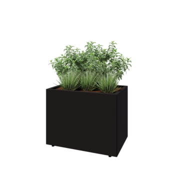 Stål plantekasse - Rektangel - 80 x 50 x 60 cm - RAL9005 mat (sort) - Med bundplade - Med ben