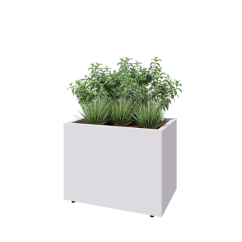 Stål plantekasse - Rektangel - 80 x 50 x 60 cm - RAL9010 mat (hvid) - Med bundplade - Med ben