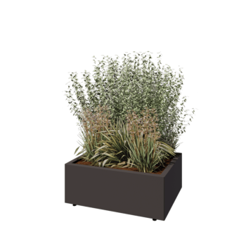 Stål plantekasse - Rektangel - 80 x 60 x 30 cm - RAL7016 mat (antracitgrå) - Med bundplade - Med ben