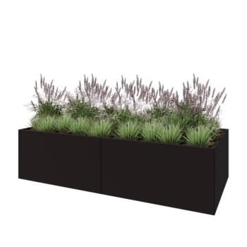 Stål plantekasse XXL - Rektangel - 240 x 100 x 60 cm - RAL9005 mat (sort) - Uden bundplade
