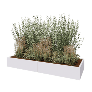 Stål plantekasse XXL - Rektangel - 240 x 80 x 30 cm - RAL9010 mat (hvid) - Med bundplade