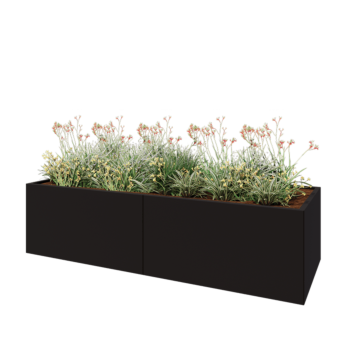 Stål plantekasse XXL - Rektangel - 240 x 80 x 60 cm - RAL9005 mat (sort) - Uden bundplade