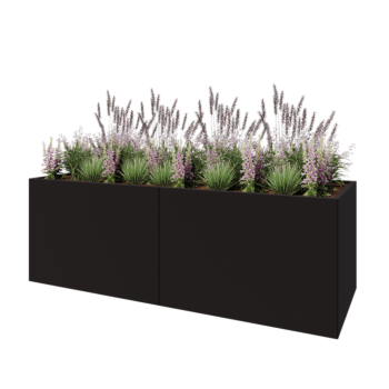 Stål plantekasse XXL - Rektangel - 240 x 80 x 80 cm - RAL9005 mat (sort) - Med bundplade