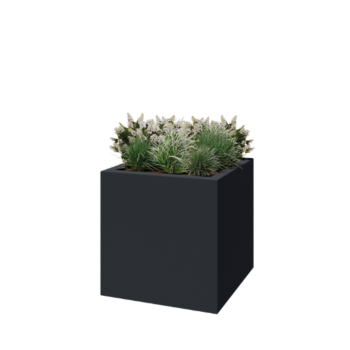 Plantekasse i glasfiber - Kvadratisk - 100 x 100 x 100 cm - RAL7021 mat (sortgrå) - Med bund