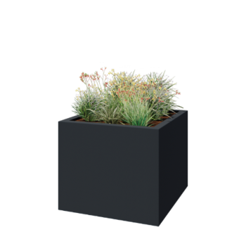Plantekasse i glasfiber - Kvadratisk - 120 x 120 x 100 cm - RAL7021 mat (sortgrå) - Med bund