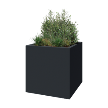 Plantekasse i glasfiber - Kvadratisk - 120 x 120 x 120 cm - RAL7021 mat (sortgrå) - Med bund