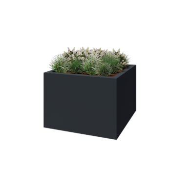 Plantekasse i glasfiber - Kvadratisk - 140 x 140 x 100 cm - RAL7021 mat (sortgrå) - Med bund