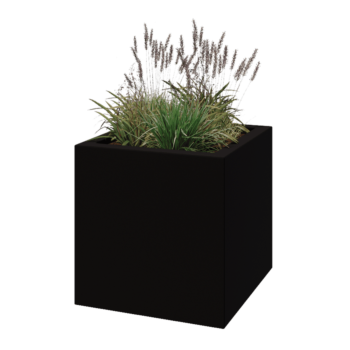 Plantekasse i glasfiber - Kvadratisk - 70 x 70 x 70 cm - RAL9005 mat (sort) - Med bund