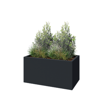 Plantekasse i glasfiber - Rektangel - 100 x 50 x 50 cm - RAL7021 mat (sortgrå) - Med bund