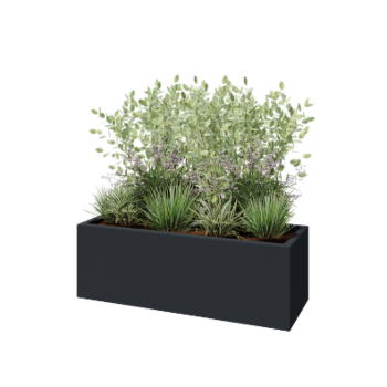 Plantekasse i glasfiber - Rektangel - 120 x 40 x 40 cm - RAL7021 mat (sortgrå) - Med bund