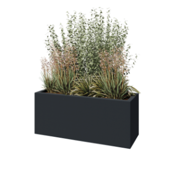 Plantekasse i glasfiber - Rektangel - 120 x 40 x 50 cm - RAL7021 mat (sortgrå) - Med bund