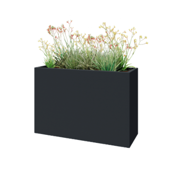 Plantekasse i glasfiber - Rektangel - 120 x 40 x 80 cm - RAL7021 mat (sortgrå) - Med bund