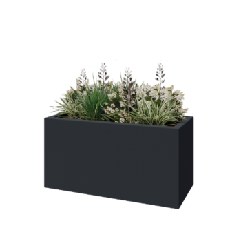 Plantekasse i glasfiber - Rektangel - 120 x 50 x 40 cm - RAL7021 mat (sortgrå) - Med bund