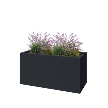 Plantekasse i glasfiber - Rektangel - 120 x 50 x 60 cm - RAL7021 mat (sortgrå) - Med bund
