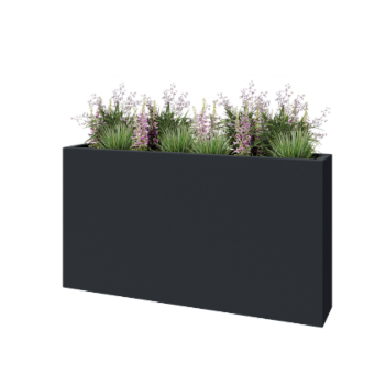 Plantekasse i glasfiber - Rektangel - 150 x 25 x 80 cm - RAL7021 mat (sortgrå) - Med bund