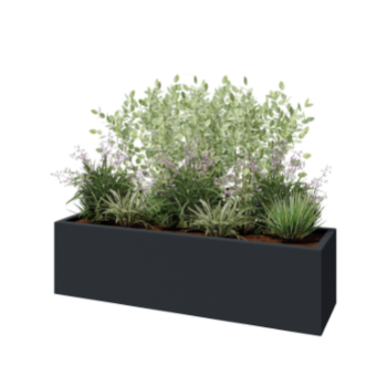 Plantekasse i glasfiber - Rektangel - 150 x 40 x 40 cm - RAL7021 mat (sortgrå) - Med bund