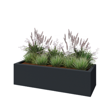 Plantekasse i glasfiber - Rektangel - 150 x 50 x 40 cm - RAL7021 mat (sortgrå) - Med bund