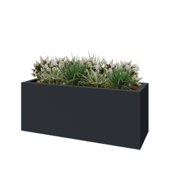 Plantekasse i glasfiber - Rektangel - 150 x 50 x 60 cm - RAL7021 mat (sortgrå) - Med bund