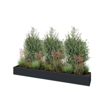 Plantekasse i glasfiber - Rektangel - 200 x 30 x 20 cm - RAL7021 mat (sortgrå) - Med bund