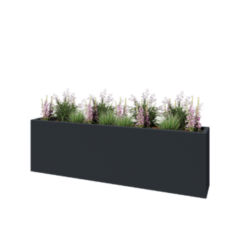 Plantekasse i glasfiber - Rektangel - 200 x 30 x 60 cm - RAL7021 mat (sortgrå) - Med bund