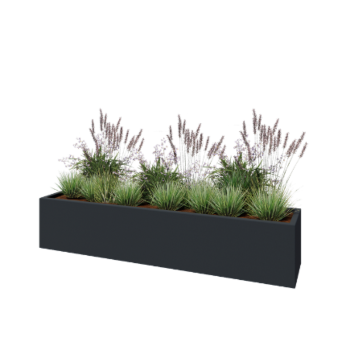 Plantekasse i glasfiber - Rektangel - 200 x 40 x 40 cm - RAL7021 mat (sortgrå) - Med bund