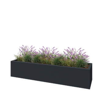 Plantekasse i glasfiber - Rektangel - 200 x 50 x 40 cm - RAL7021 mat (sortgrå) - Med bund