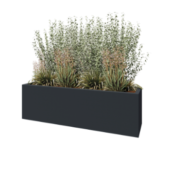 Plantekasse i glasfiber - Rektangel - 200 x 50 x 60 cm - RAL7021 mat (sortgrå) - Med bund