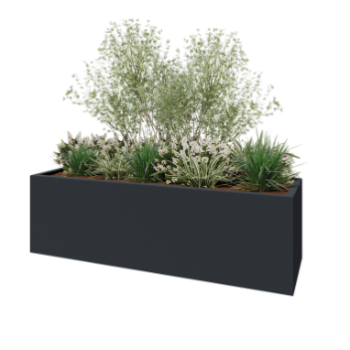 Plantekasse i glasfiber - Rektangel - 200 x 60 x 60 cm - RAL7021 mat (sortgrå) - Med bund