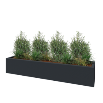 Plantekasse i glasfiber - Rektangel - 230 x 50 x 40 cm - RAL7021 mat (sortgrå) - Med bund