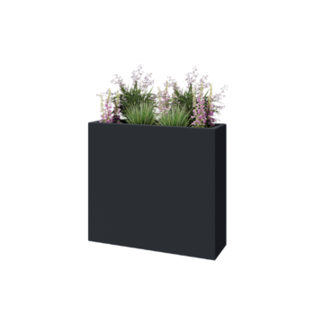 Plantekasse i glasfiber - Rektangel - 90 x 25 x 80 cm - RAL7021 mat (sortgrå) - Med bund