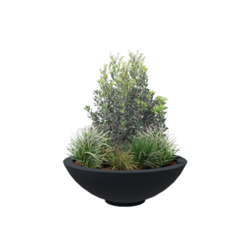 Plantekasse i glasfiber - Skål - Ø 120 x 40 cm - RAL7021 mat (sortgrå) - Med bund