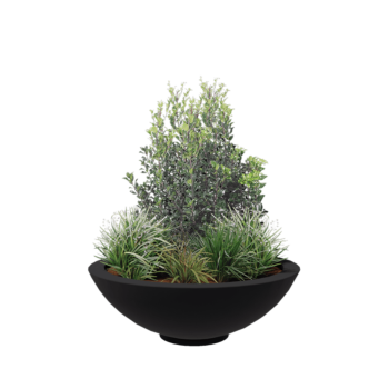 Plantekasse i glasfiber - Skål - Ø 120 x 40 cm - RAL7021 mat (sortgrå) - Med bund