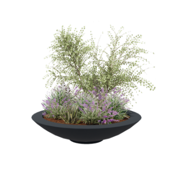 Plantekasse i glasfiber - Skål - Ø 153 x 34 cm - RAL7021 mat (sortgrå) - Med bund