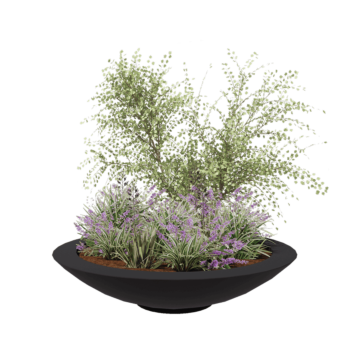 Plantekasse i glasfiber - Skål - Ø 153 x 34 cm - RAL7021 mat (sortgrå) - Med bund