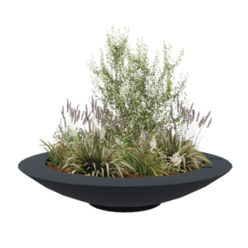 Plantekasse i glasfiber - Skål - Ø 200 x 40 cm - RAL7021 mat (sortgrå) - Med bund