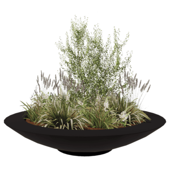 Plantekasse i glasfiber - Skål - Ø 200 x 40 cm - RAL9005 mat (sort) - Med bund