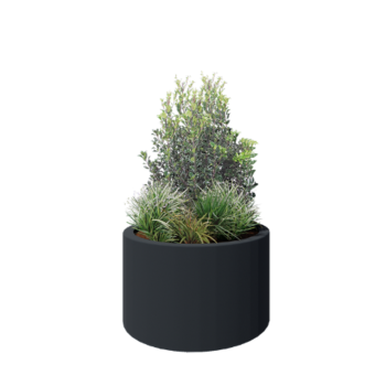 Plantekasse i glasfiber - Rund - Ø 100 x 60 cm - RAL7021 mat (sortgrå) - Med bund