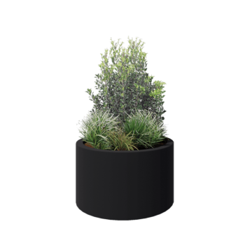 Plantekasse i glasfiber - Rund - Ø 100 x 60 cm - RAL7021 mat (sortgrå) - Med bund