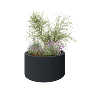 Plantekasse i glasfiber - Rund - Ø 120 x 60 cm - RAL7021 mat (sortgrå) - Med bund