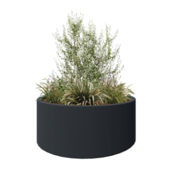 Plantekasse i glasfiber - Rund - Ø 150 x 60 cm - RAL7021 mat (sortgrå) - Med bund