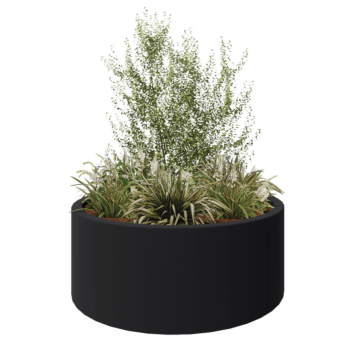 Plantekasse i glasfiber - Rund - Ø 150 x 60 cm - RAL7021 mat (sortgrå) - Med bund