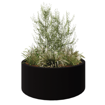 Plantekasse i glasfiber - Rund - Ø 150 x 60 cm - RAL9005 mat (sort) - Med bund