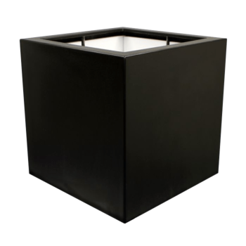 Plantekasse i glasfiber - Kvadratisk - 120 x 120 x 120 cm - RAL9005 mat (sort) - Med bund