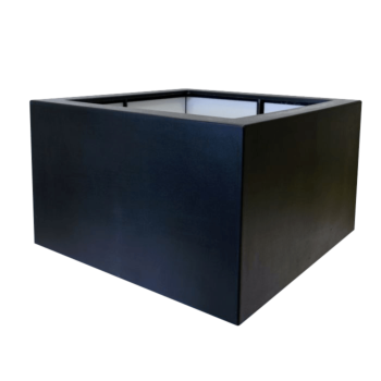 Plantekasse i glasfiber - Kvadratisk - 140 x 140 x 80 cm - RAL9005 mat (sort) - Med bund