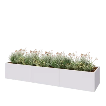 Stål plantekasse XXL - Rektangel - 360 x 80 x 60 cm - RAL9010 mat (hvid) - Uden bundplade