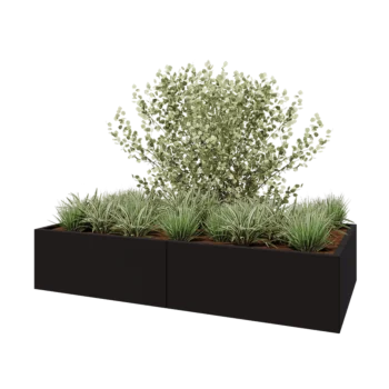 Stål plantekasse XXL - Rektangel - 200 x 100 x 40 cm - RAL9005 mat (sort) - Med bundplade