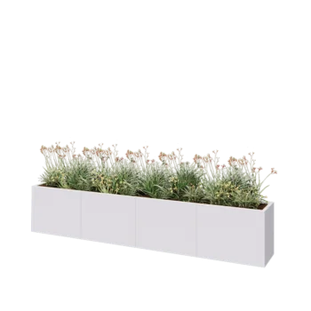 Stål plantekasse XXL - Rektangel - 320 x 40 x 60 cm - RAL9010 mat (hvid) - Med bundplade